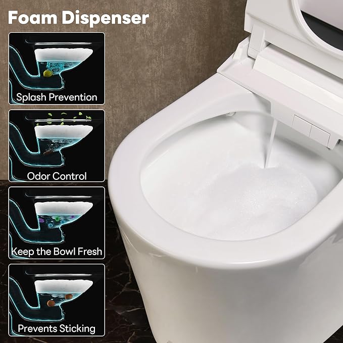 CANEST Smart Toilet with Bidet Built in, Foam Dispenser, Auto Temp Control Wide Heated Seat&0.1s Instant Water, Full-Area Seat Sensor, Auto Open/Close, Foot Sensor, Auto Deodorization, Remote(FC-002)
