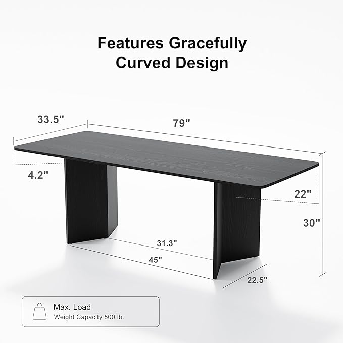 Casaphoria 79" Dining Table for 6, Wood Kitchen Table with Scratch-Resistant Top & V-Shaped Base, Modern Farmhouse Rectangular Dining Table for Living Room, Kitchen, Easy Assembly, Black