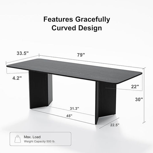 Casaphoria 79" Dining Table for 6, Wood Kitchen Table with Scratch-Resistant Top & V-Shaped Base, Modern Farmhouse Rectangular Dining Table for Living Room, Kitchen, Easy Assembly, Black