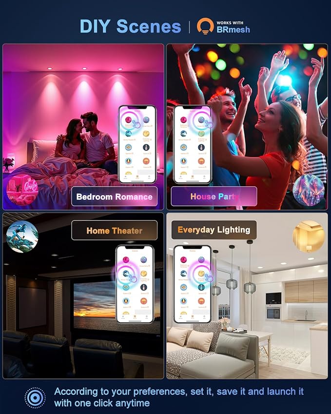 Smart Recessed Lighting 6 Inch, RGBCW Color Changing Smart Can Light Bluetooth Connect, Flicker Free, 13W 1300LM, Dimmable Retrofit Downlight Works with Alexa Voice & App Control, 12 Pack