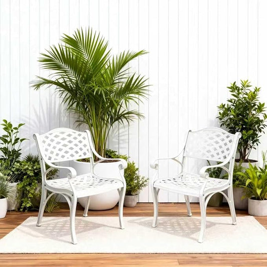 Cast Aluminum Patio Chairs of 2, Outdoor Dining Chairs Set, Aluminum Patio Chairs with Armrest for Garden, Backyard, Poolside, Balcony