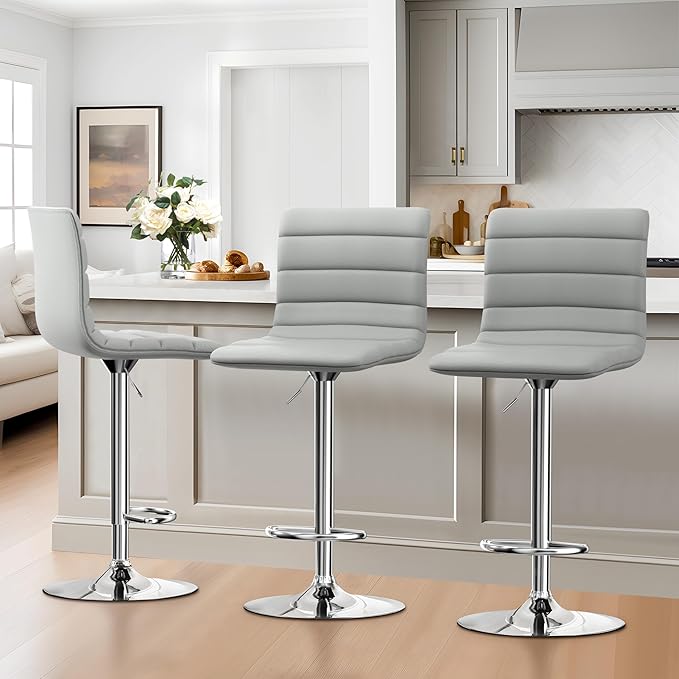 NicBex Swivel Bar Stools Modern PU Leather Adjustable Barstools, Kitchen Island Counter Bar Stools Set of 2,(Grey Color)