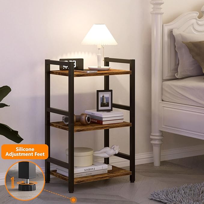 Book Shelf, 3 Tier Bookcase with Steel Frame, Stable Bookshelf Narrow Book Shelves Storage Organizer for Book CD Movie, Open Book Shelves for Living Room, Home Office, Study, Rustic Brown
