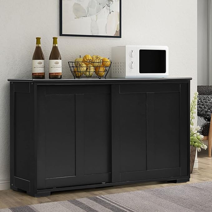 Graffy Kitchen Sideboard, Storage Buffet Cabinet W/ 2 Sliding Doors & Adjustable Shelf, Wooden Buffet Table for Stack or Side-to-Side Use, Ideal for Living Room, Entryway, 42" x 13" x 24.5" (Black)