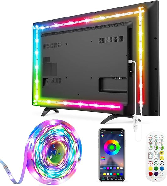 Daymeet TV Led Backlight,13.1ft ICRGB LED Lights for TV USB Light Strip for 40-65 inch Monitor Behind Lighting, Rainbow Color TV Lights Music Sync Bluetooth APP Control with Remote
