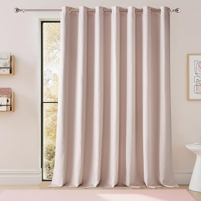 NICETOWN Thermal Insulated 100% Blackout Drape, Pink, 1 PC, 100" x 84", Noise Reducing Performance Grommet Slider Satin Curtain Panel with Black Lining for Large Window