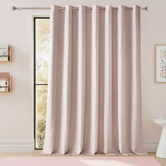 NICETOWN Thermal Insulated 100% Blackout Drape, Pink, 1 PC, 100" x 84", Noise Reducing Performance Grommet Slider Satin Curtain Panel with Black Lining for Large Window