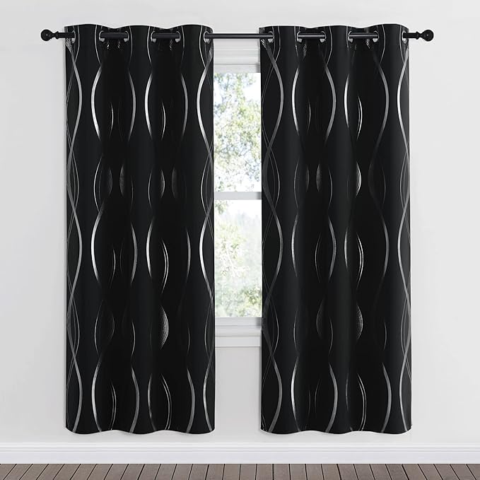 NICETOWN Blackout Curtain Panels 72 inches, Set of 2, 42 inches Wide, Black, Light Reducing Thermal Insulated Solid Grommet Blackout Curtains/Panels/Drapes for Living Room/Nursery/Kids Room