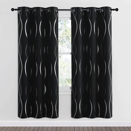 NICETOWN Blackout Curtain Panels 72 inches, Set of 2, 42 inches Wide, Black, Light Reducing Thermal Insulated Solid Grommet Blackout Curtains/Panels/Drapes for Living Room/Nursery/Kids Room