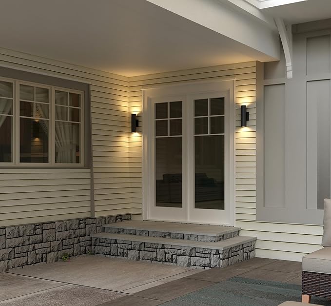 Outdoor Wall Lights, E26 Base, Aluminum Waterproof Modern Wall Sconces Cylinder Design, Black Modern Up and Down Wall Light Fixture Wall Sconces for Living Room,Garage, Porch and Patio