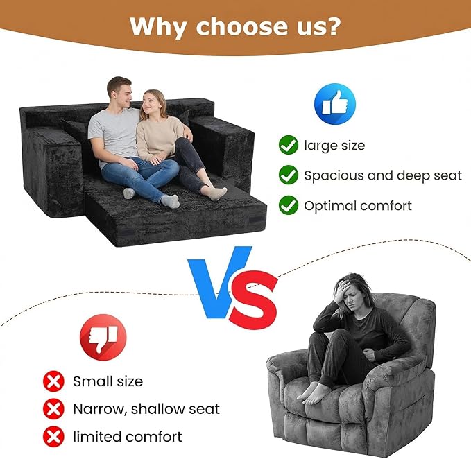 Convertible Sofa Bed, 5 in 1 Small Boneless Couch Pull Out Loveseat Sleeper Sofa,Corduroy Futon Couch Folding Mattress with 4 Pillows for Living Room (Black, Loveseat(Silky Velvet))