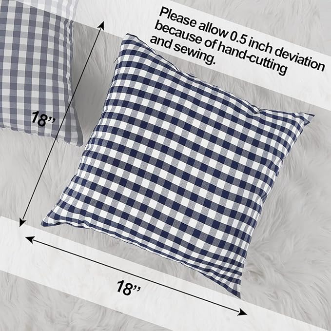 CARRIE HOME Navy Blue Plaid Outdoor Throw Pillow Covers 18x18 Set of 2 Blue and White Gingham Pillow Covers Farmhouse Decor for Bedroom and Christmas Holiday