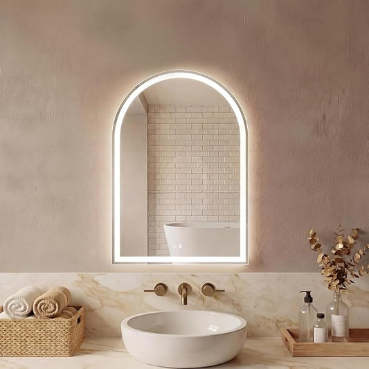 Simple Deluxe 20x28 inch Arched Mirror for Bathroom Vanity Mirror or Wall Decor, Arch Mirror Brushed Metal Frame, Wall Mounted Mirror for Bathroom LivingRoom Bedroom Entryway(20''×28'')