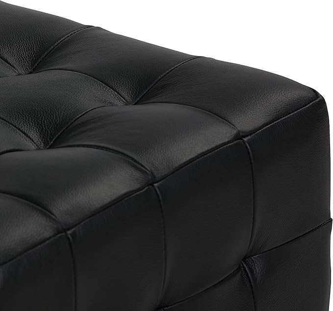Cortesi Home Charli Tufted Cube Ottoman in 100% Genuine Leather, Black
