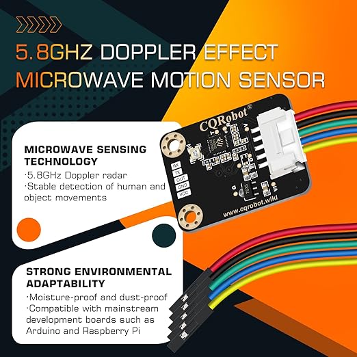CQRobot 5.8GHz Doppler Effect Microwave Motion Sensor Compatible with Arduino and Raspberry Pi Motherboard. for Industry, Transportation, Agriculture, Smart Home, Security Monitoring, etc.