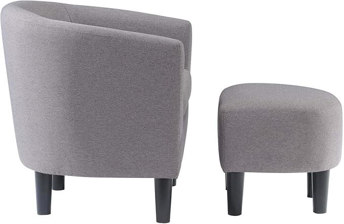 Convenience Concepts Take a Seat Churchill Accent Chair with Ottoman, Cement Gray Fabric