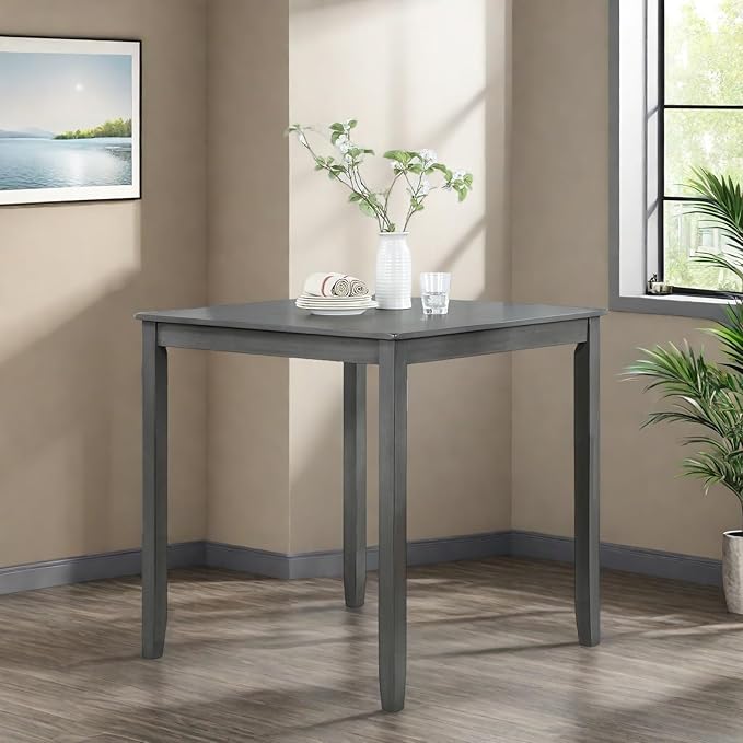 Dining Table for 4, Wooden Square Kitchen Table with Natural Woodgrain Finish, 36" H MDF Modern Dining Table with Solid Wood Tapered Legs and Rounded Corners, Easy Assembly, Gray