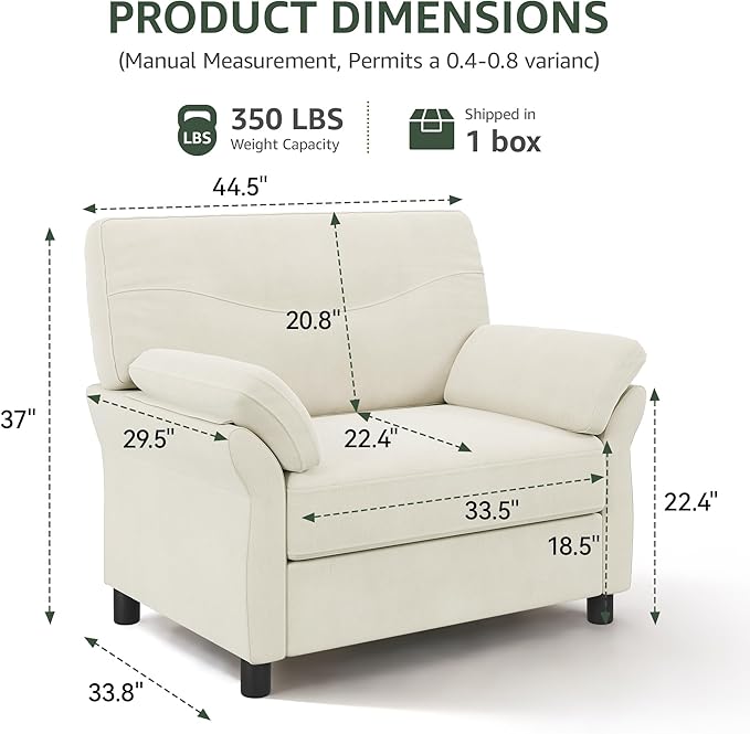 Oversized Accent Chair, 44.5 Inch Beige Chenille Fabric Armchair, Comfy Single Sofa Chair with Padded Arms & Pocket Spring Cushion, Modern Reading Chair for Living Room, Bedroom