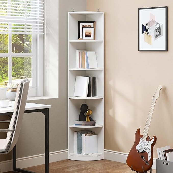 YITAHOME 5-Tier Corner Shelf, 70.8" Tall Modern Free Standing Corner Bookshelf, 5 Shelf Display Corner Bookcase and Bookshelves,Wooden Open Storage Book Shelves for Living Room, Home Office, White
