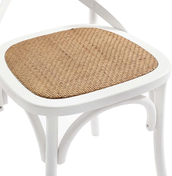 Modway Gear Rustic Modern Farmhouse Elm Wood Rattan Dining Chair in White