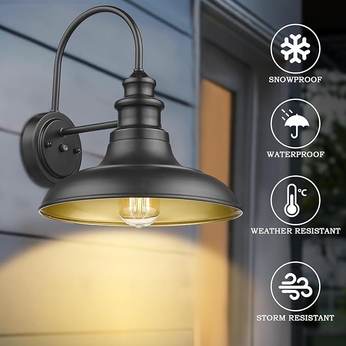 Dusk to Dawn Sensor Outdoor Barn Light Fixtures Outdoor Wall Sconces Farmhouse Wall Mount Lights Exterior Light Fixture Black Finish Industrial Wall Lantern for Porch, Entryways, 4 Pack