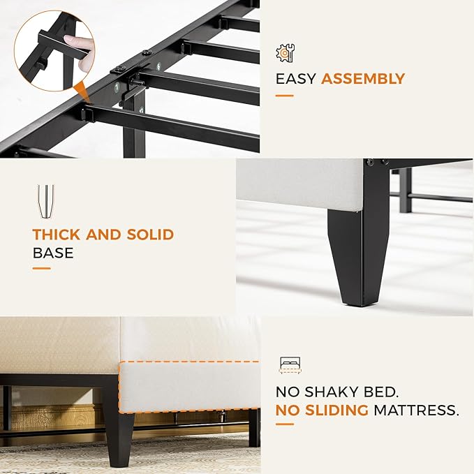 GTPLAYER King Size Bed Frame, Upholstered Platform Bed Frame with USB Type-C Tall Headboard Wingback, Soft Velvet Fabric, No Box Spring Needed, Easy Assembly, Cream
