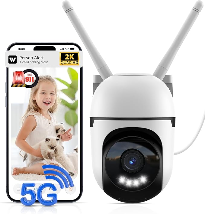 2K Home Security Camera Outdoor,360 Pan Tilt 2.4G/5G Home Surveillance Camera,WiFi Outdoor Security Cameras With Color Night Vision,Human Detection and Tracking,24/7 Recording,Cloud & SD Card Storage