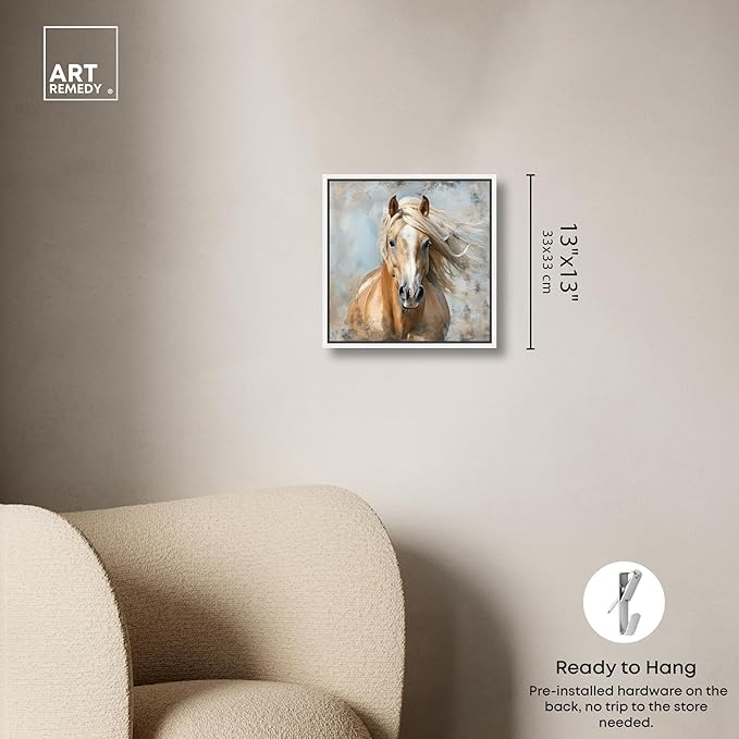 Art Remedy Rustic Rider Canvas Horse Wall Art, White Frame, 12" x 12"