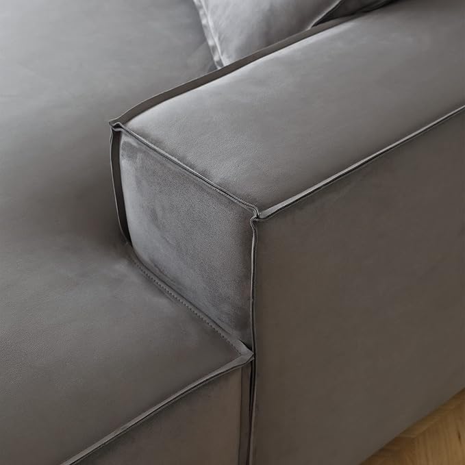 Acanva Modern L-Shaped Deep Sectional Sofa Furniture Set for Living Room Lounge, Minimalist Style Comfy Suedette Upholstery Corner Couch with Chaise, Grey