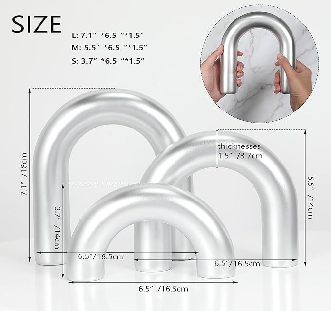 HMASYO 3Pcs Sliver Arch Decorative Objects Statue, Coffee Table Bookshelf Aesthetic Decor for Living Room Bedroom, Knick Knacks Home Table Top Decor for Shelves Boho Office Decor