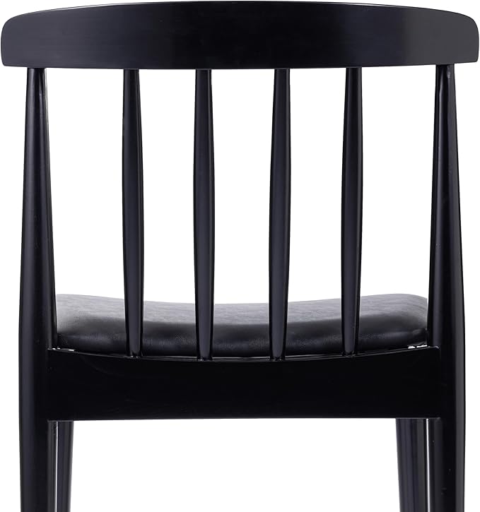 Flash Furniture Chester Solid Wood Dining Chair, Commercial Grade Restaurant Chair with Curved Spindle Backrest and Vinyl Padded Seat, Black/Black
