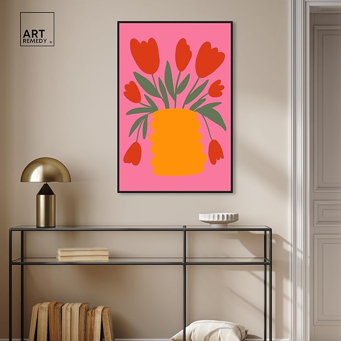 Art Remedy Bright Romantic Tulips Canvas Boho Colorful Wall Art, Black Frame, 24" x 36"