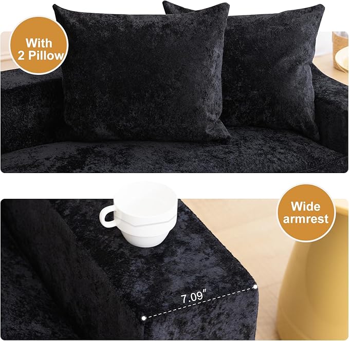 61" Convertible Sofa Bed Loveseat, Memory Foam Boneless Floor Couch with Removable Plush Velvet Cover, Tri-folding Compact Full-size Sleeper for Small Living Room, Playroom, Guest Room, RV (Black) | Convertible Sofa Bed, Premium Memory Foam, Ergonomic ...