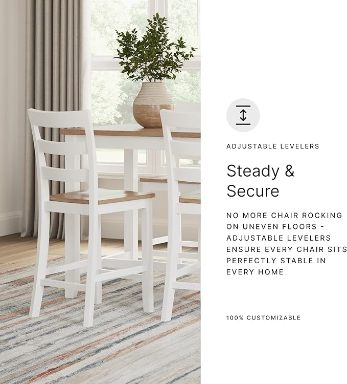 Signature Design by Ashley Caitbrook Casual Counter Height Dining Table and Upholstered Bar Stools with Nailhead Trim, Set of 7, Gray