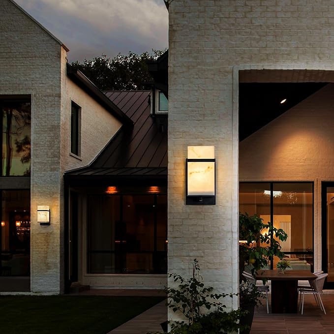 Outdoor Wall Light E26 Base Black Metal - Exterior Waterproof Lanterns with Resin Shade, Porch Sconces Wall Mount Lighting Brightens to Garage,Patio,Front Door (Bulb not Included)
