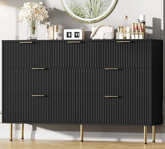 GAOMON 7 Drawer Dresser for Bedroom Chest of Drawers, 55" Wide Fluted Dresser with Drawers, Modern Wooden Double Dressers with Metal Handles for Living Room, Hallway
