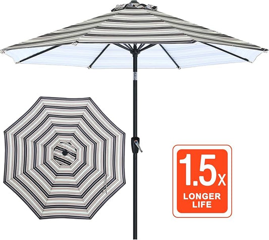 ABCCANOPY 9FT Outdoor Patio Umbrella, 8 Ribs Table Umbrella w/Crank for Easy Set Up, Suitable for Garden, Lawn, Deck & Backyard (Dark Blue Stripes)