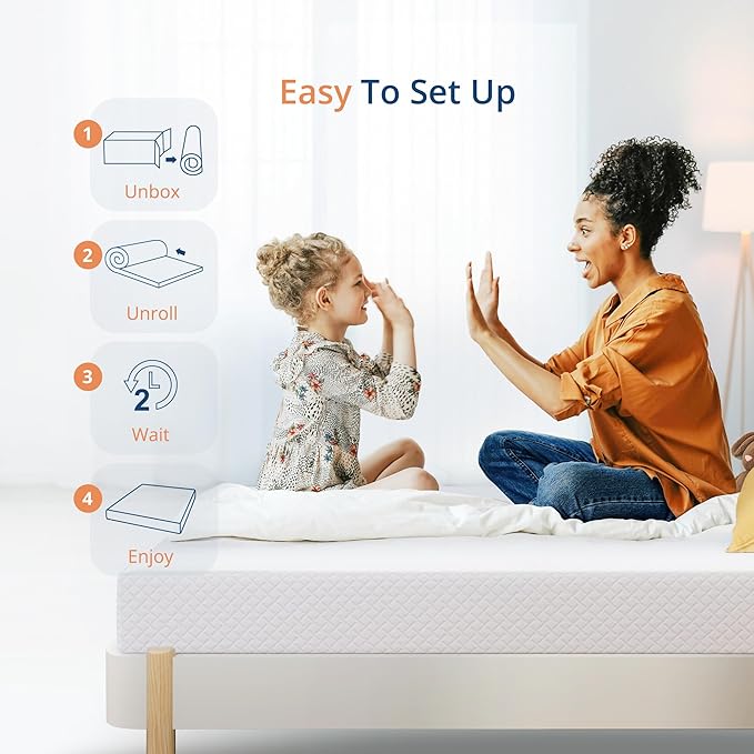 EGOHOME Twin XL Mattress in a Box, 6 Inch Green Tea Gel Cooling Memory Foam Bunk Bed Mattress for Pressure Relief & Body Support, Made in USA CertiPUR-US Certified, Medium Firm Trundle, Bright