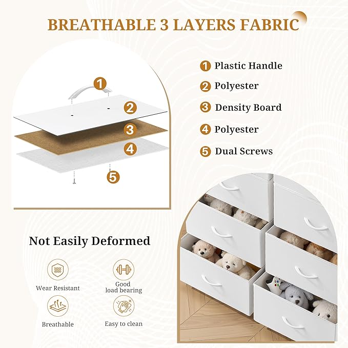 8-Drawer Fabric Dresser, Chest of Drawers Clothes Cabinet for Closet & Bedroom, Storage Organizer with Steel Frame for Entryway, Dorm, Living Room, White
