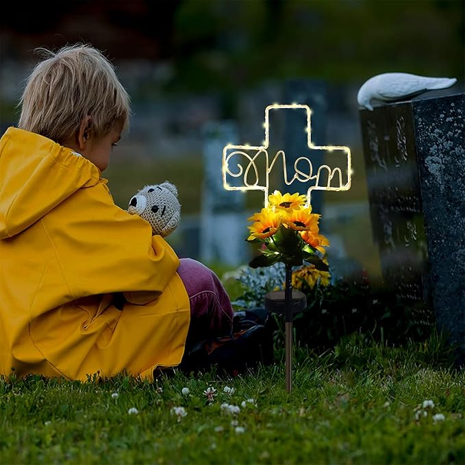 Lmtocs Solar Cross Lights for Grave Decorations, Memorial Sympathy Gifts for Loss of Mom, Waterproof Mom Cemetery Decorations for Grave for Mother Day,Birthday in Heaven,Christmas,Memorial Day