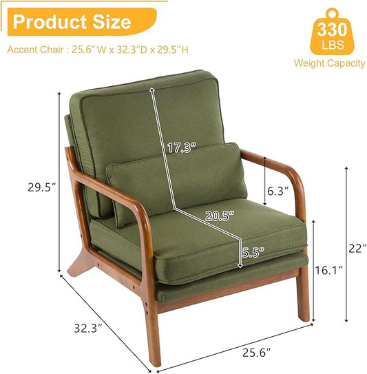 Bonnlo Dark Green Linen Accent Chairs Set of 2,Upholstered Mid Century Modern Lounge Fabric Chairs Reading Chairs Side Sitting Chair Solid Wood Farmhouse Armchairs for Living Room, Bedroom, Guest Room