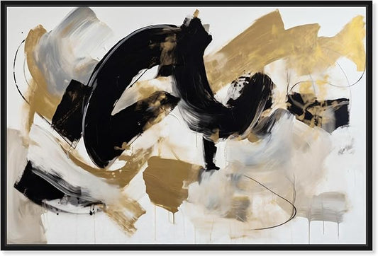 Art Remedy Moved Abstraction Canvas Modern Black White Abstract Wall Art, Black Frame, 54" x 36"
