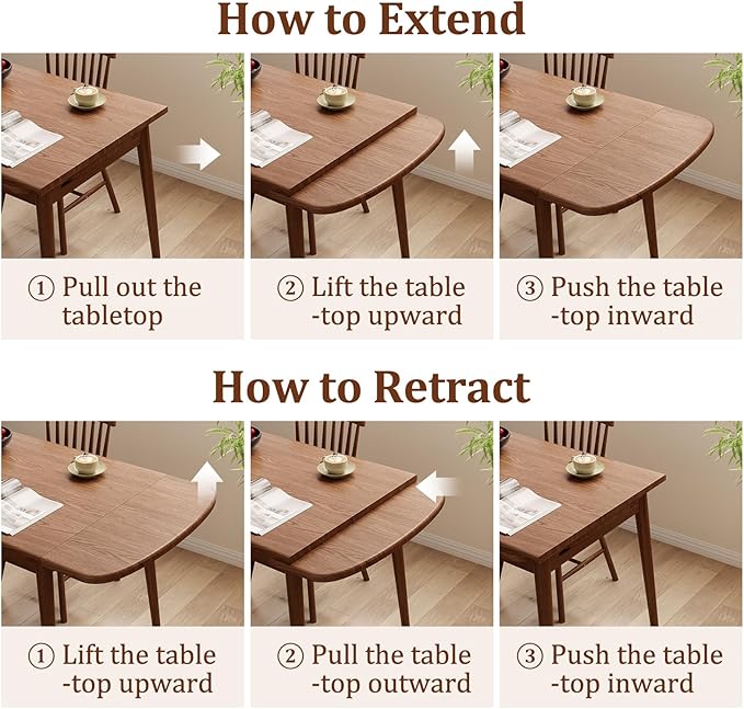 Solid Wood Extendable Dining Table, 47.2” to 70.8” Expandable Table for 4-8, Easy Assembly Extendable Dining Room Table, 3-in-1 Design, Ideal for Dining Room, Kitchen, Living Room (Walnut)