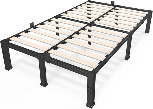ROIL 14 inch King Bed Frames Wood with Wooden Slats - 3500lbs Heavy Duty No Box Spring Needed Metal Platform, Mattress Stoppers Iron Noise Free Bedframe, Headboard Hole Underneath Storage