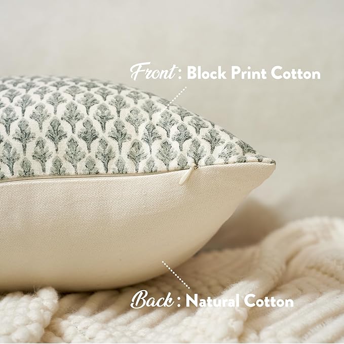 FIOUOVO Floral Pillow Covers 20x20 Pillow Cover Block Print Couch Pillows for Living Room Decorative Neutral Accent Throw Pillow Covers, 1PC, Olive Green