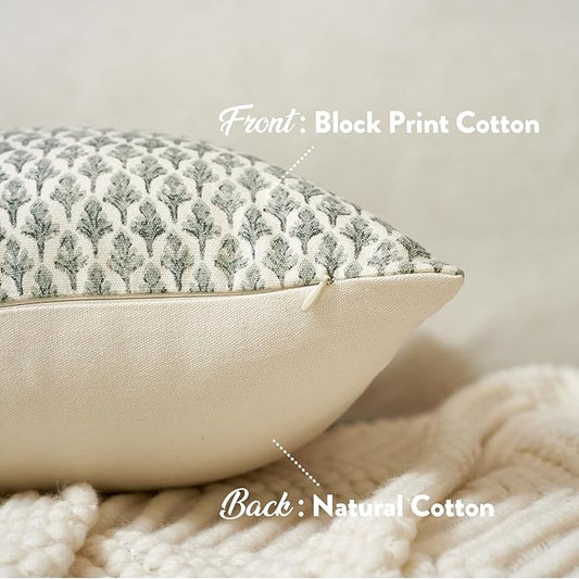 FIOUOVO Floral Pillow Covers 20x20 Pillow Cover Block Print Couch Pillows for Living Room Decorative Neutral Accent Throw Pillow Covers, 1PC, Olive Green