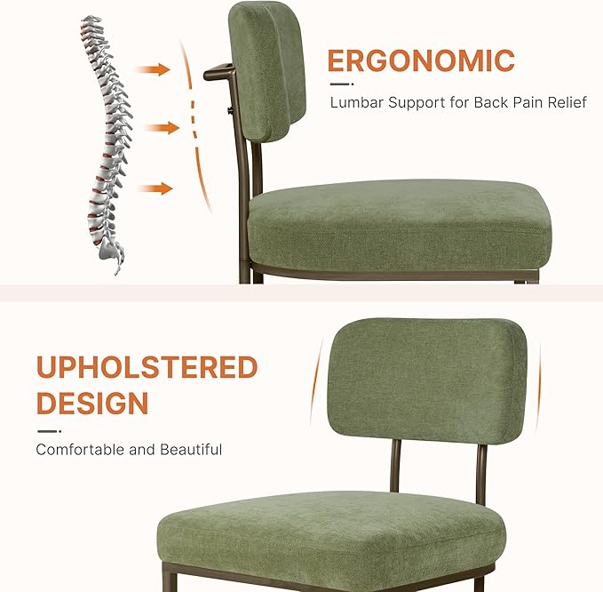 Dining Chairs Set of 4, Upholstered Modern Kitchen Chairs with Ergonomic Backrest, Fabric Cushion & Wire Drawing Curve Metal Legs for Living Room, Restaurant, Café, Green, 2Boxs