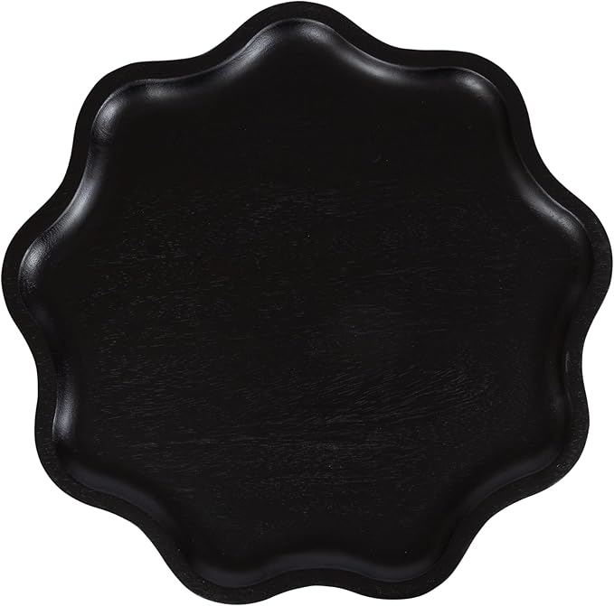 Kate and Laurel Alezar Modern Wooden Round Side Table; 15 x 15 x 22; Black; Solid Wood End Table with Wavy Edge for Bedroom Nightstand or Living Room Accent Table