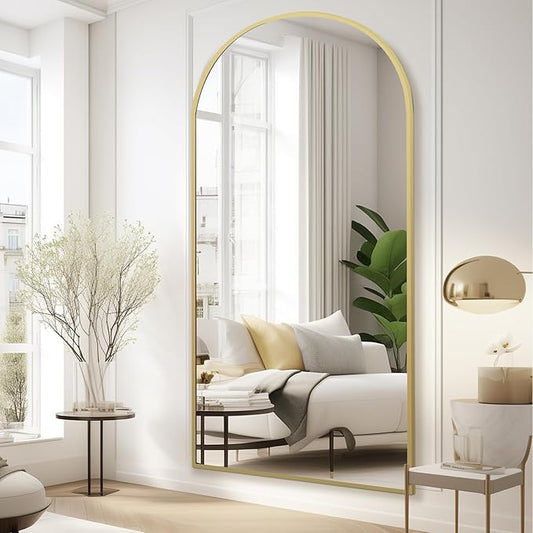 MELOMOIR 76"x34" Gold Mirror Full Length, Large Mirror Full Length for Bedroom Living Room Cloakroom Home Gym, Free Standing Leaning or Wall Mounted, Arched Top Thin Aluminum Frame, Tempered Glass
