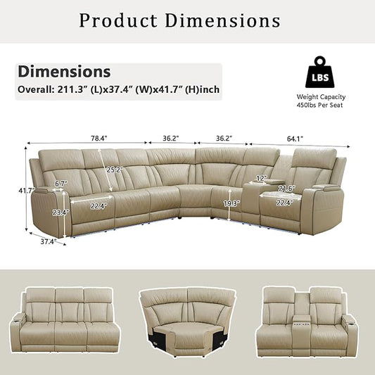 A Ainehome Living Room Furniture L Shaped Recliner Couch, Power Recliner Adjustable Sofa, Loveseat and Chair with Storage Console for Living Room/Office(C-Beige)